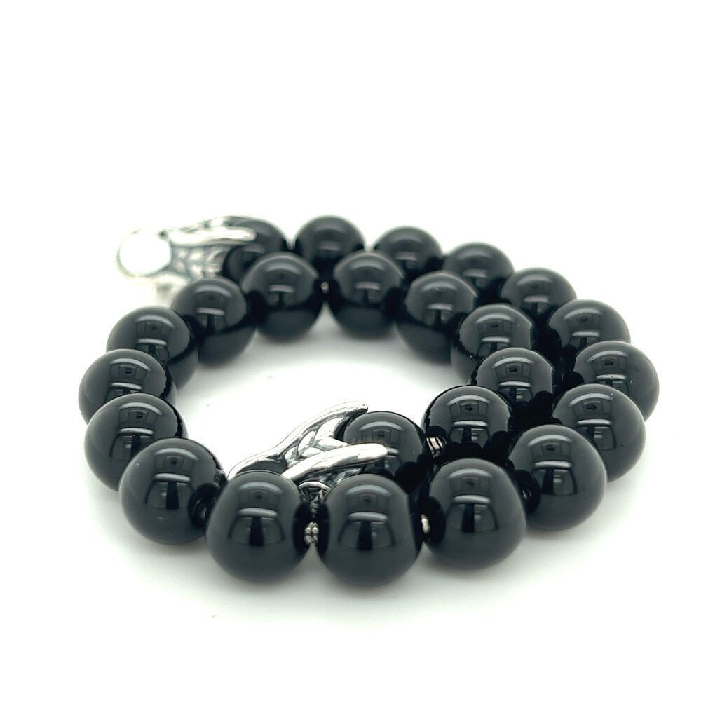 David Yurman Authentic Estate Onyx Spiritual Beads Bracelet 8.5" Silver DY447 - Picture 5 of 10